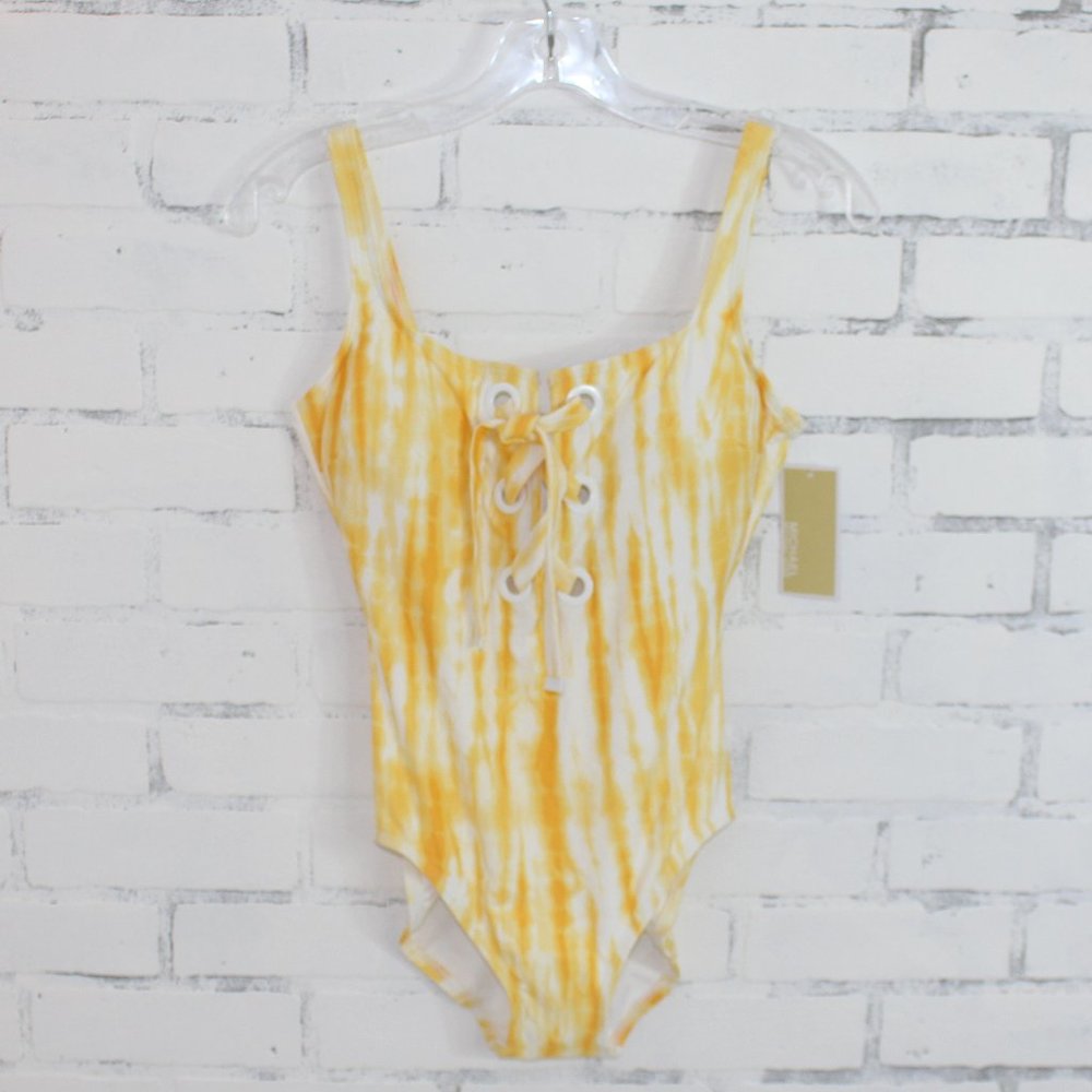 Michael Kors Lace Up Tie Dye One Piece Swimsuit - Picture 2 of 8
